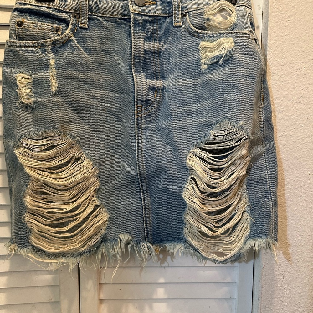 Carmar Blue Ripped Mini Pencil Skirt